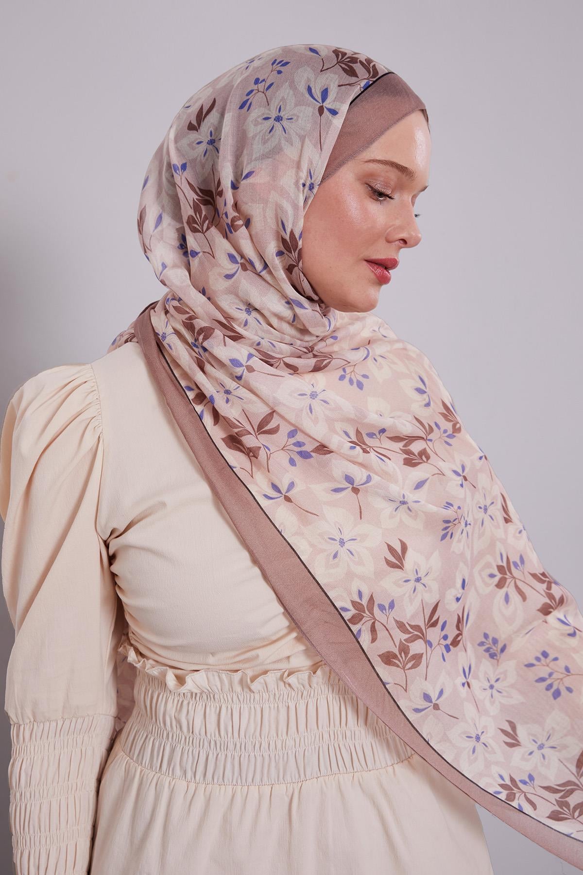 Fivescarf Latte Çiçek Desenli Vivian Şal