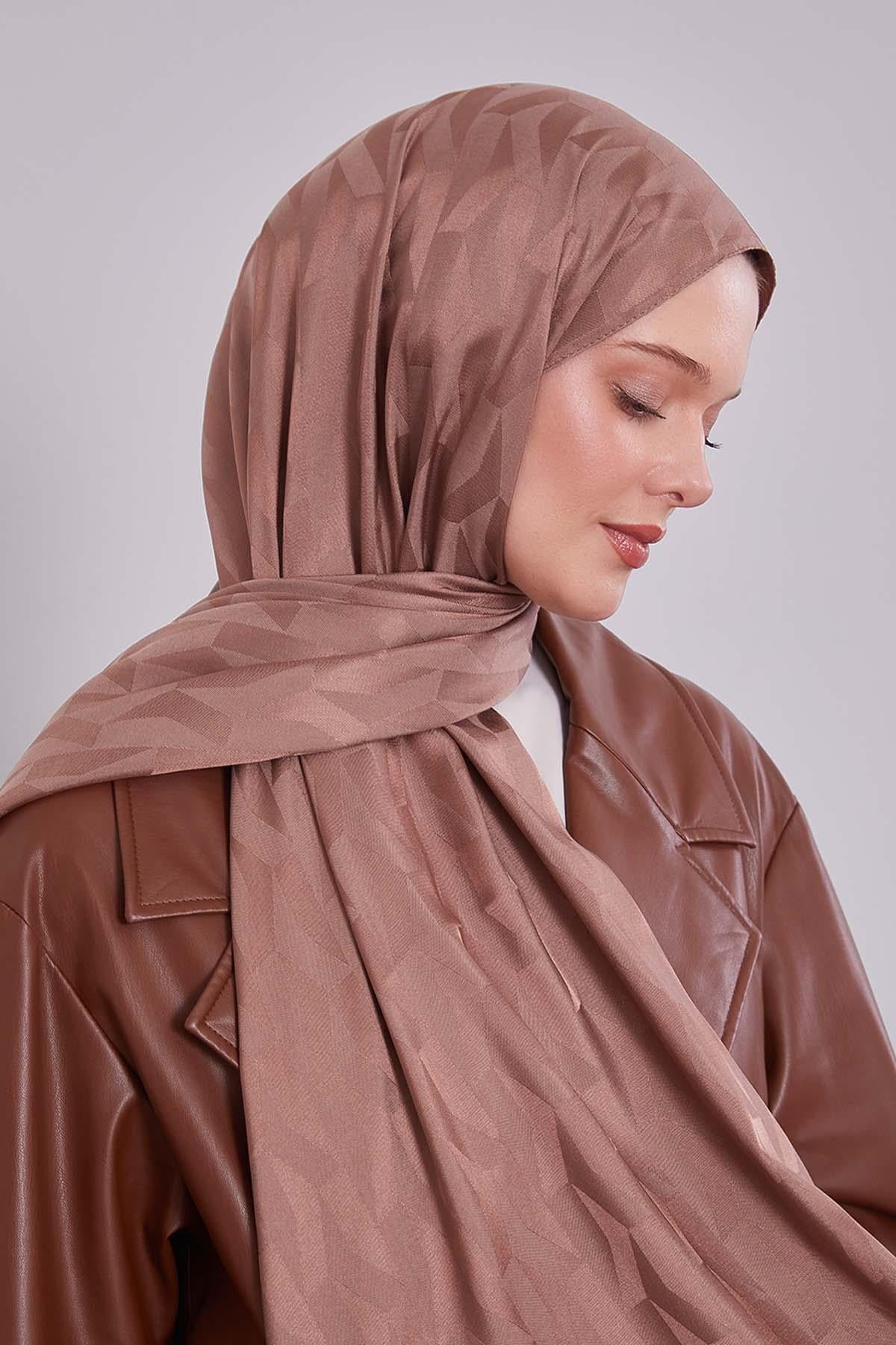 Fivescarf Latte Geometrik Desen Jakar Şal