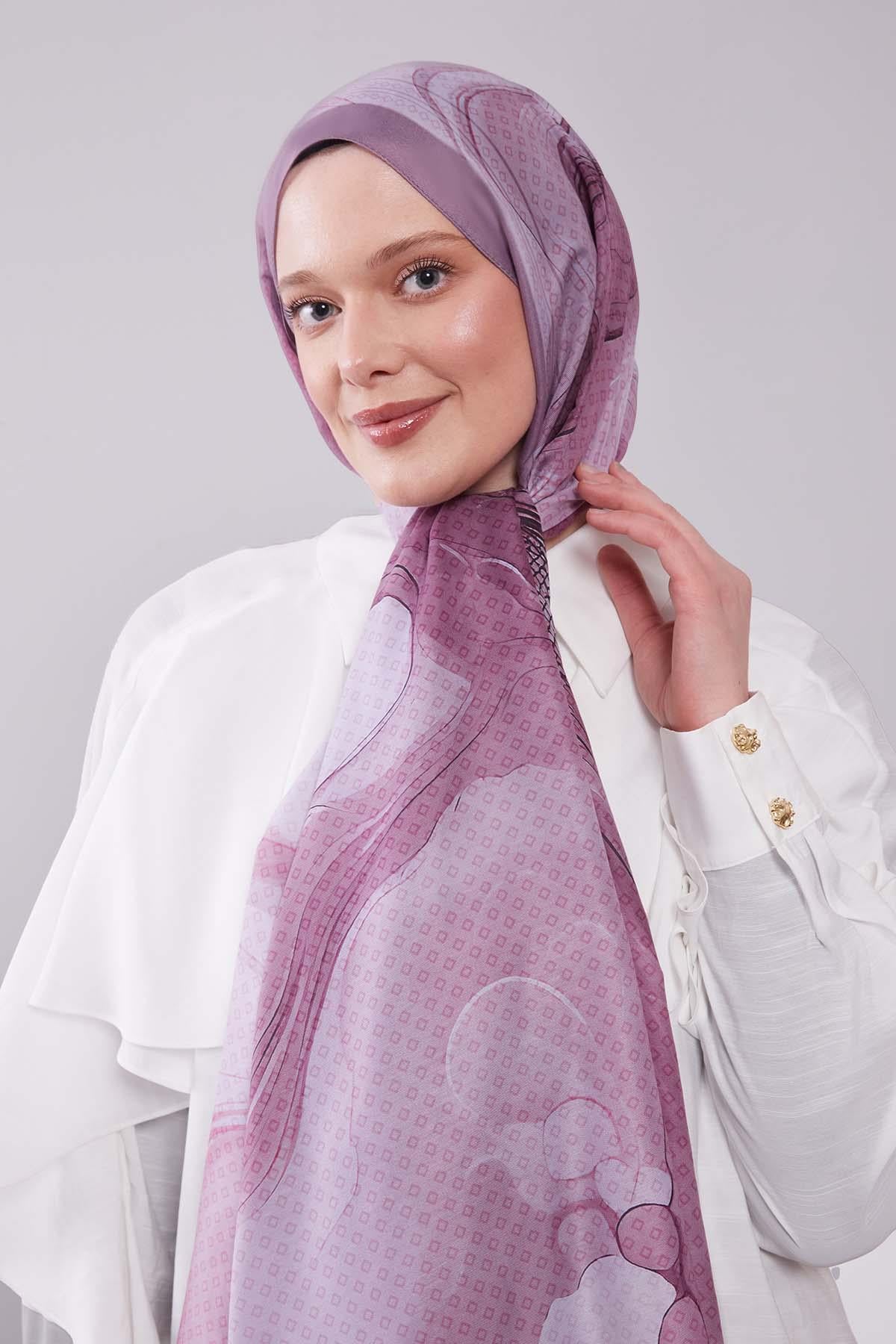 Fivescarf Lila Dalgalı Desenli Colver Şal