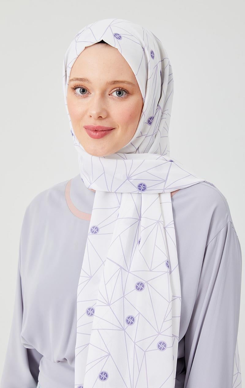 Fivescarf Lila Geometrik Desen Violet Medine İpeği Şal