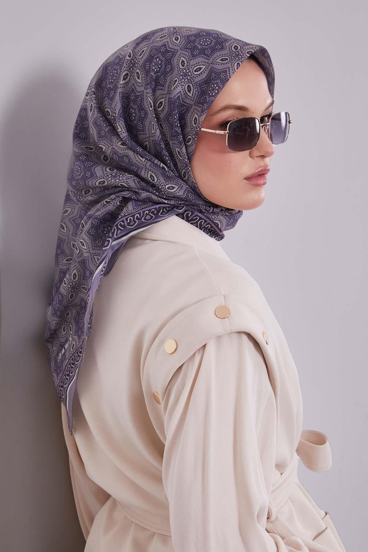 Fivescarf Lila Motif Desen Silk Coton Eşarp