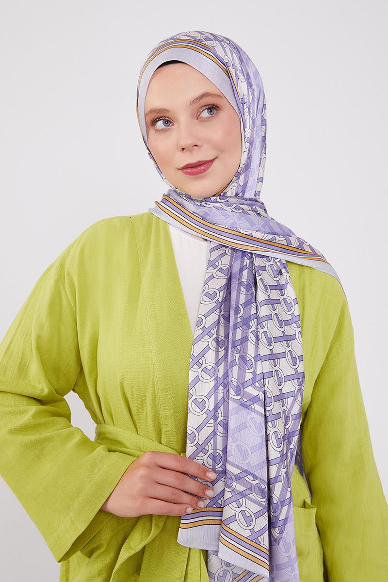 Fivescarf Lila Şeritli Halka Desen Brand Şal
