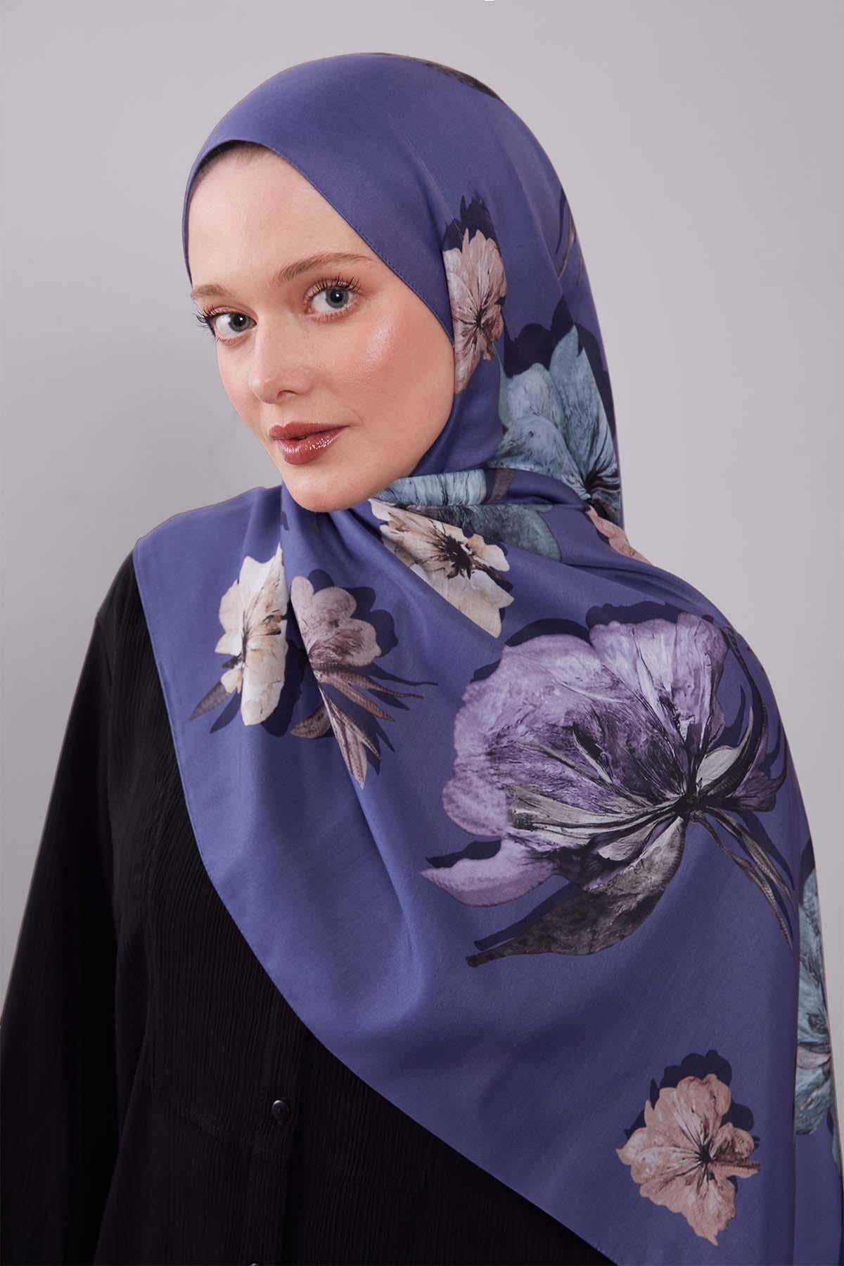 Fivescarf Mavi Çicek Desen Clover Şal