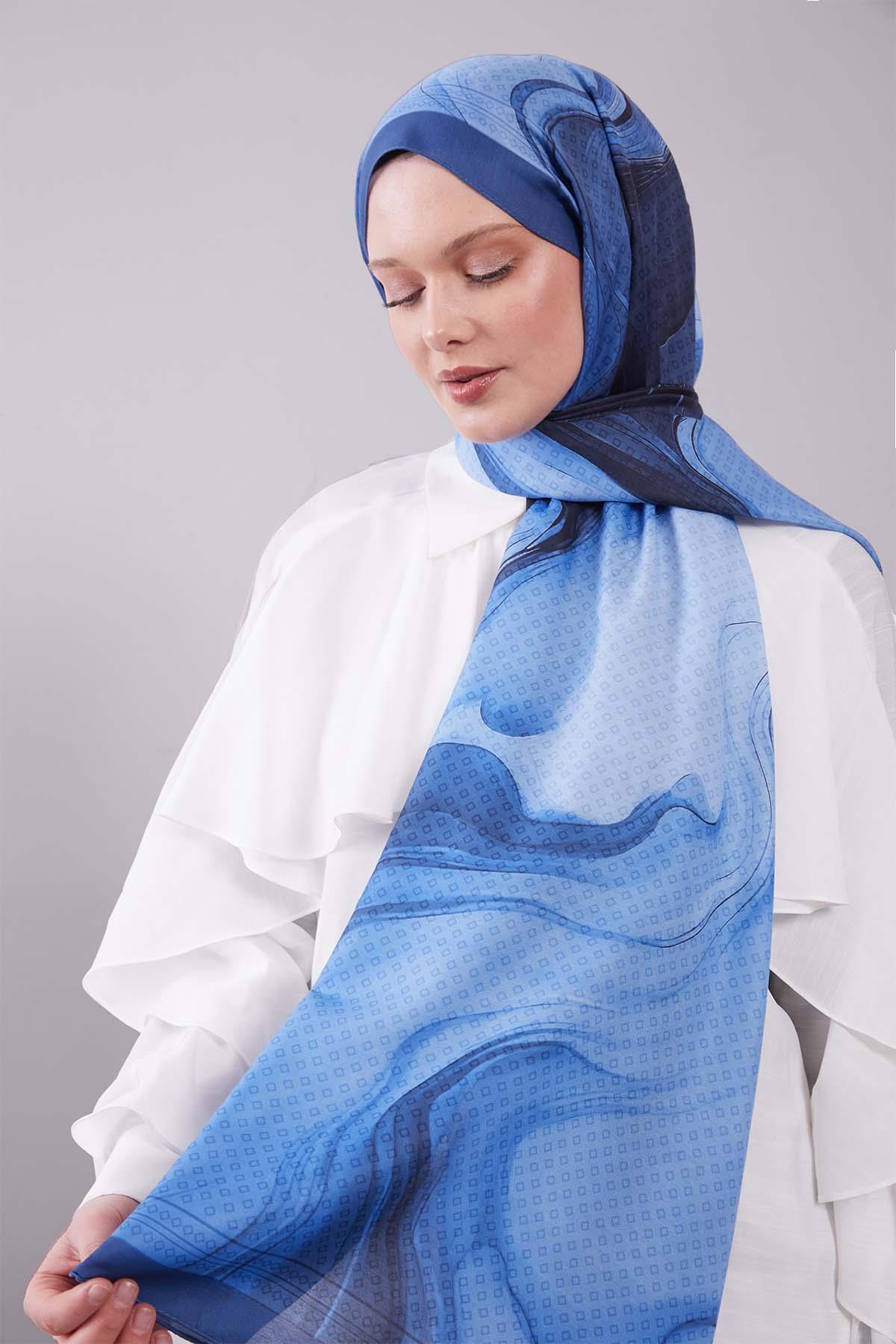 Fivescarf Mavi Dalgalı Desenli Colver Şal