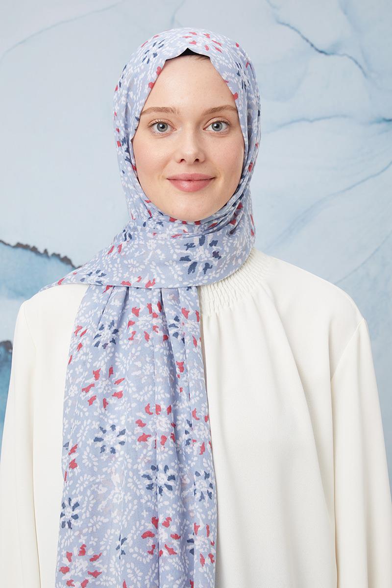 Fivescarf Mavi Desenli Cotton Şal
