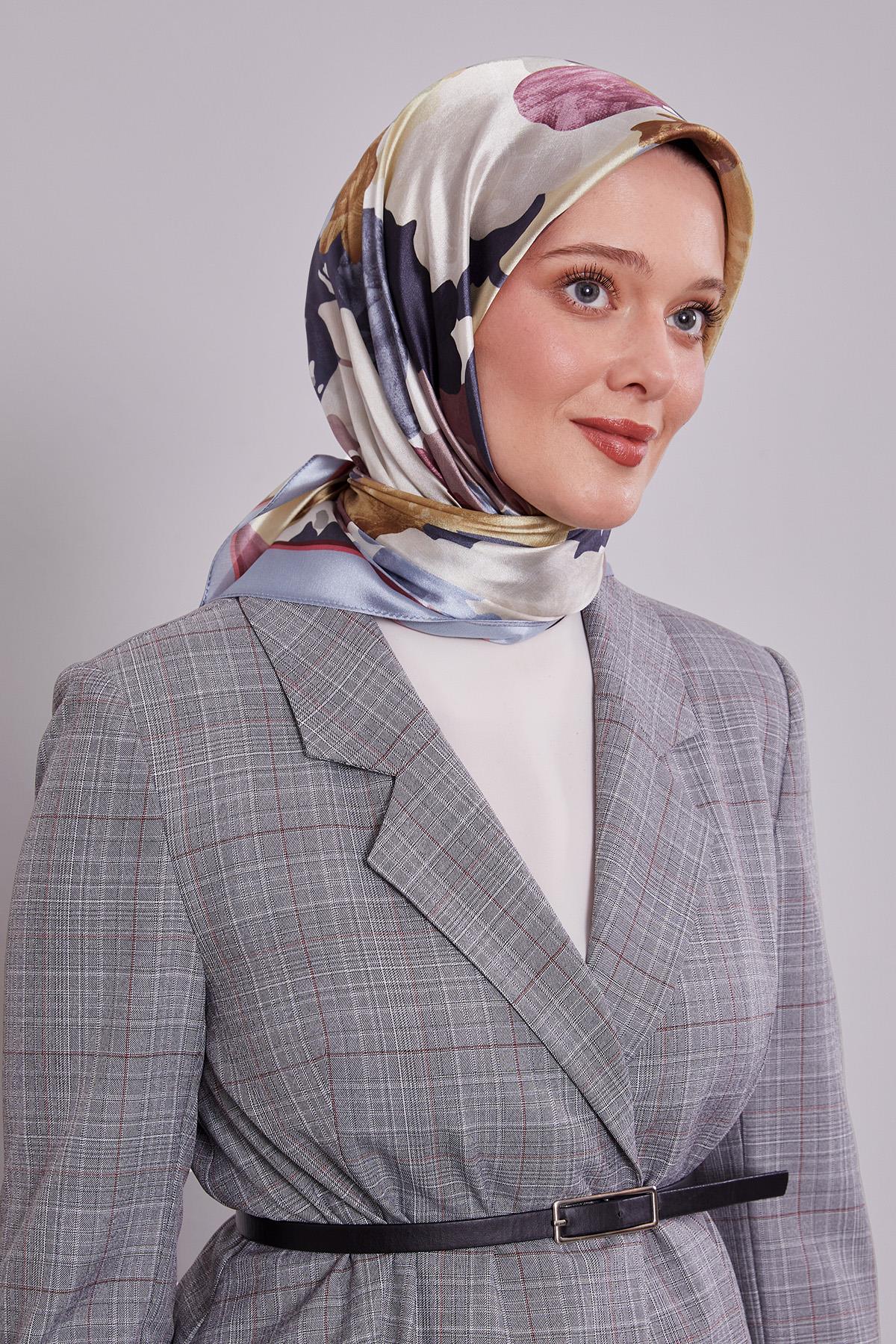 Fivescarf Mavi-Taş Gül Desen Kristal Eşarp