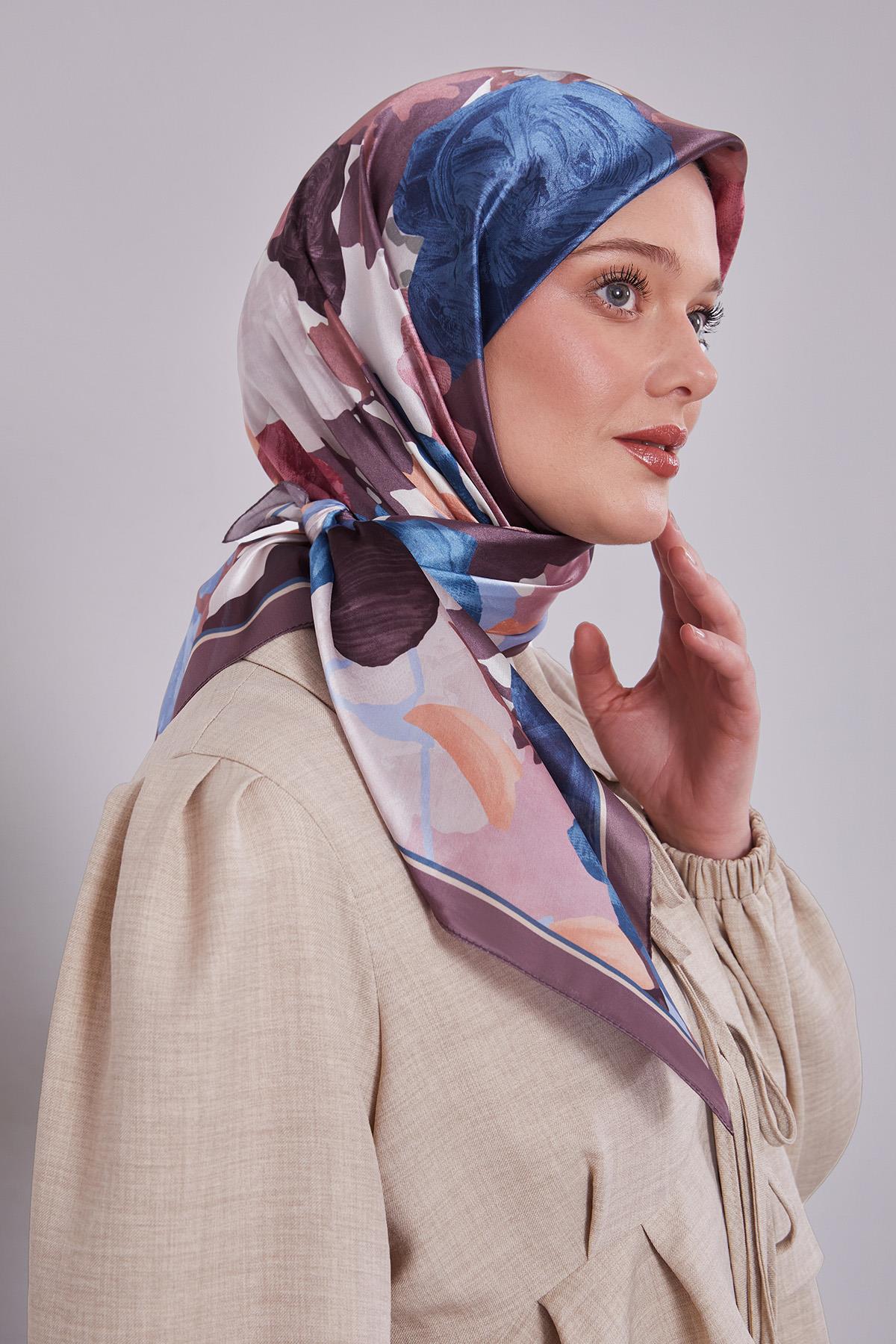 Fivescarf Menekşe Gül Desen Kristal Eşarp