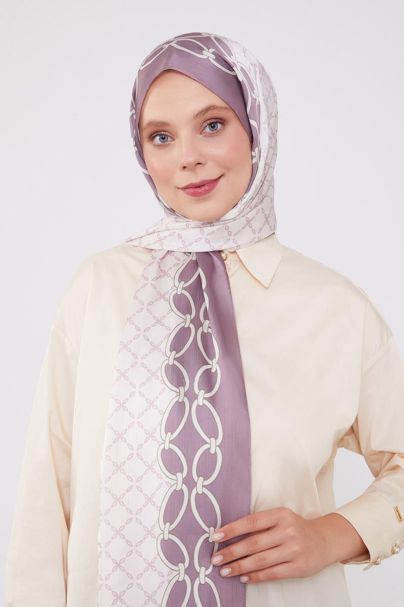 Fivescarf Menekşe Kare Zincir Desenli Brand Şal