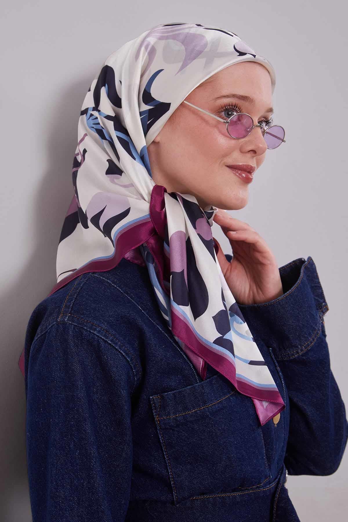 Fivescarf Menekşe Lale Desen Kristal Eşarp