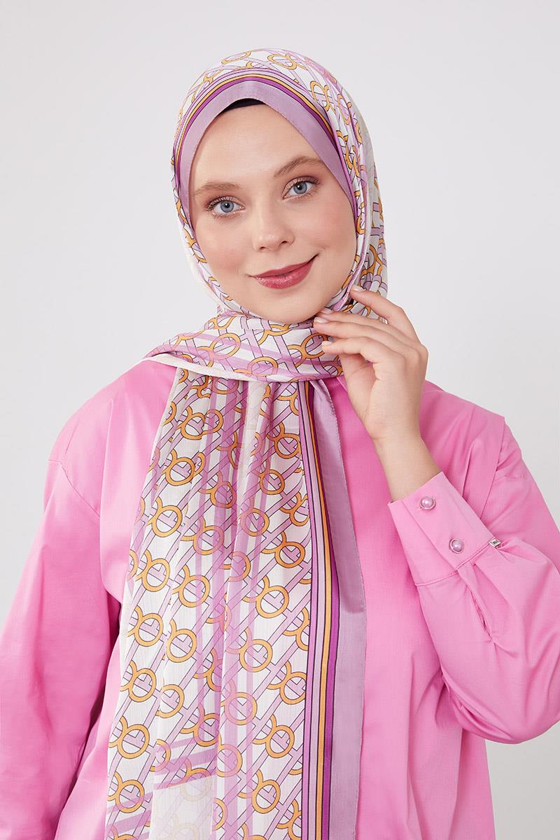 Fivescarf Menekşe Şeritli Halka Desen Brand Şal