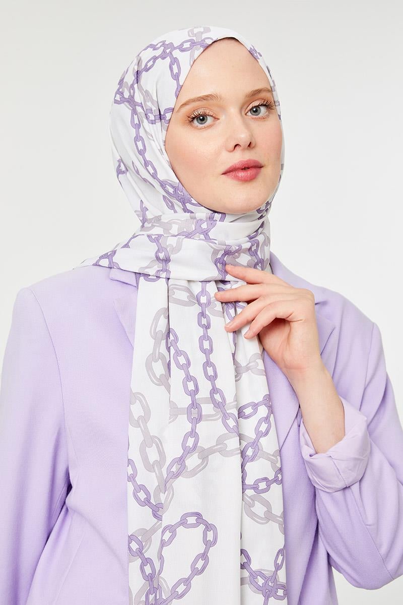 Fivescarf Menekşe Zincir Desen Mono Şal