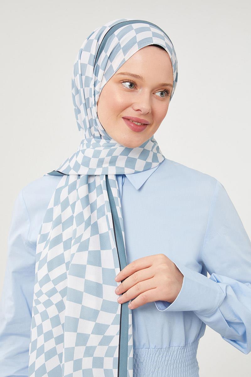 Fivescarf Mint Yeşili Dama Desen Mono Krep Şal