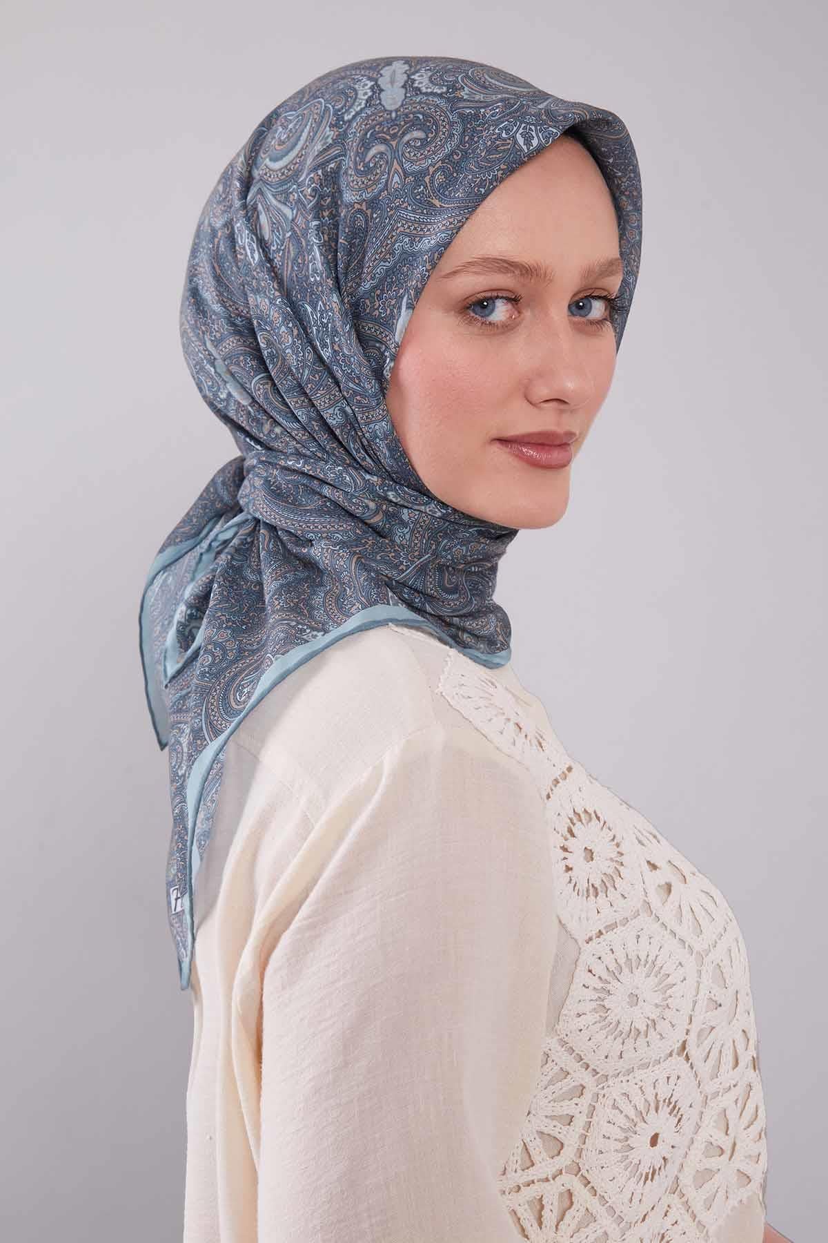 Fivescarf Mint Yeşili Etnik Desen Silk Cotton Eşarp