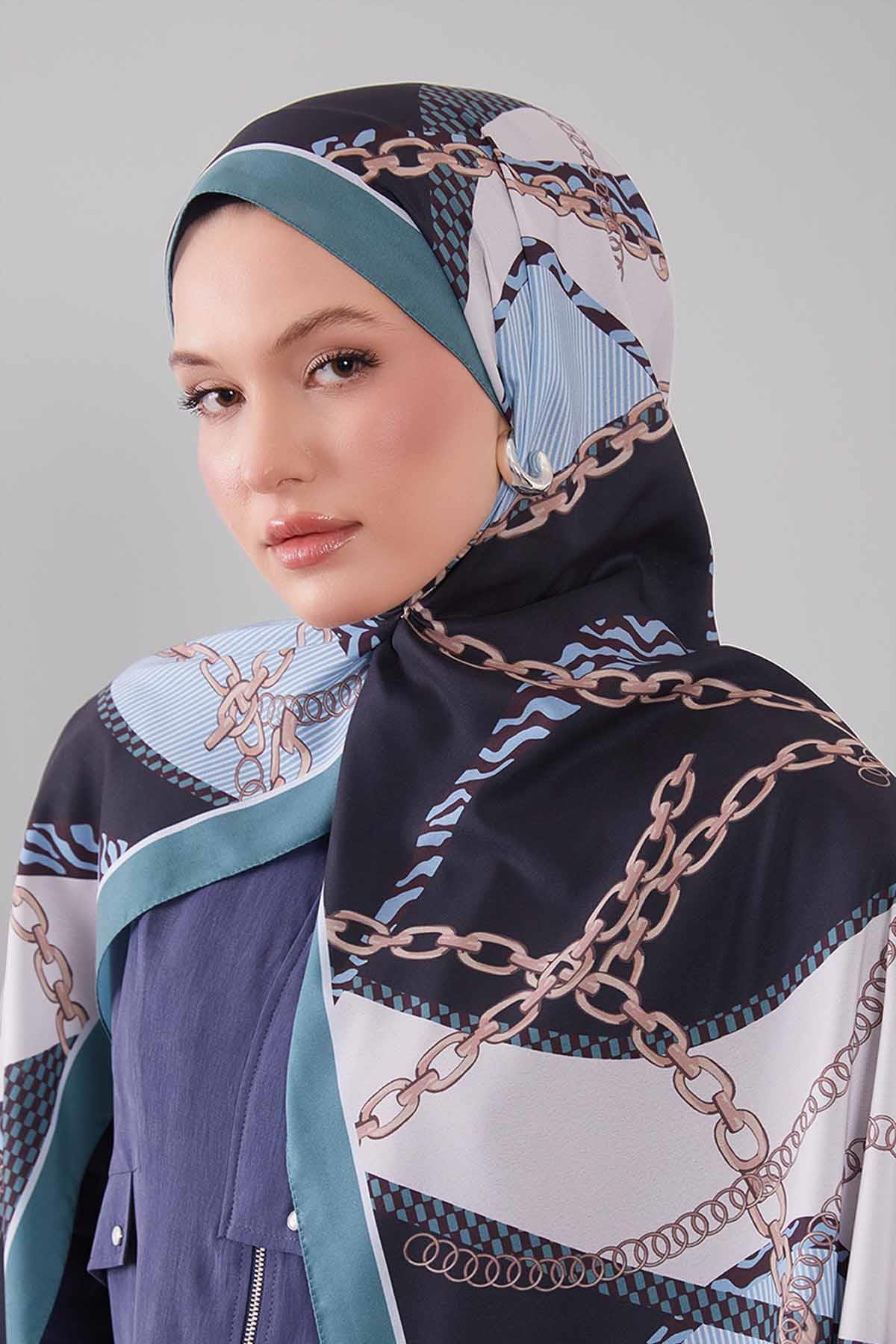 Fivescarf Mint Yeşili Gold Zincir Desen Moos Chrep Şal