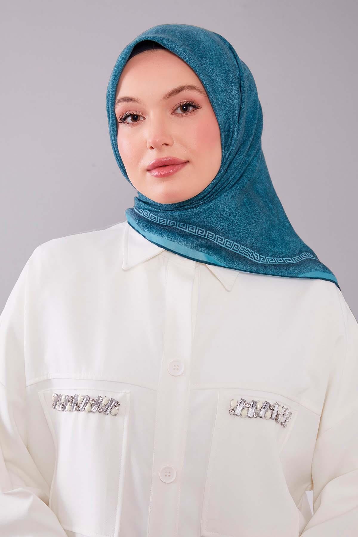 Fivescarf Mint Yeşili Kenar Motifli Silk Cotton Eşarp