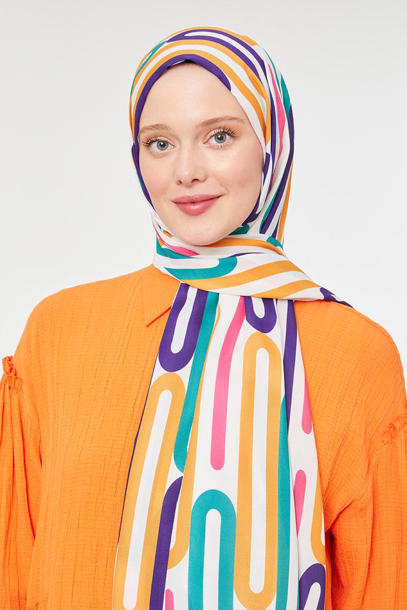 Fivescarf Mor Ataç Desen Mono Krep Şal