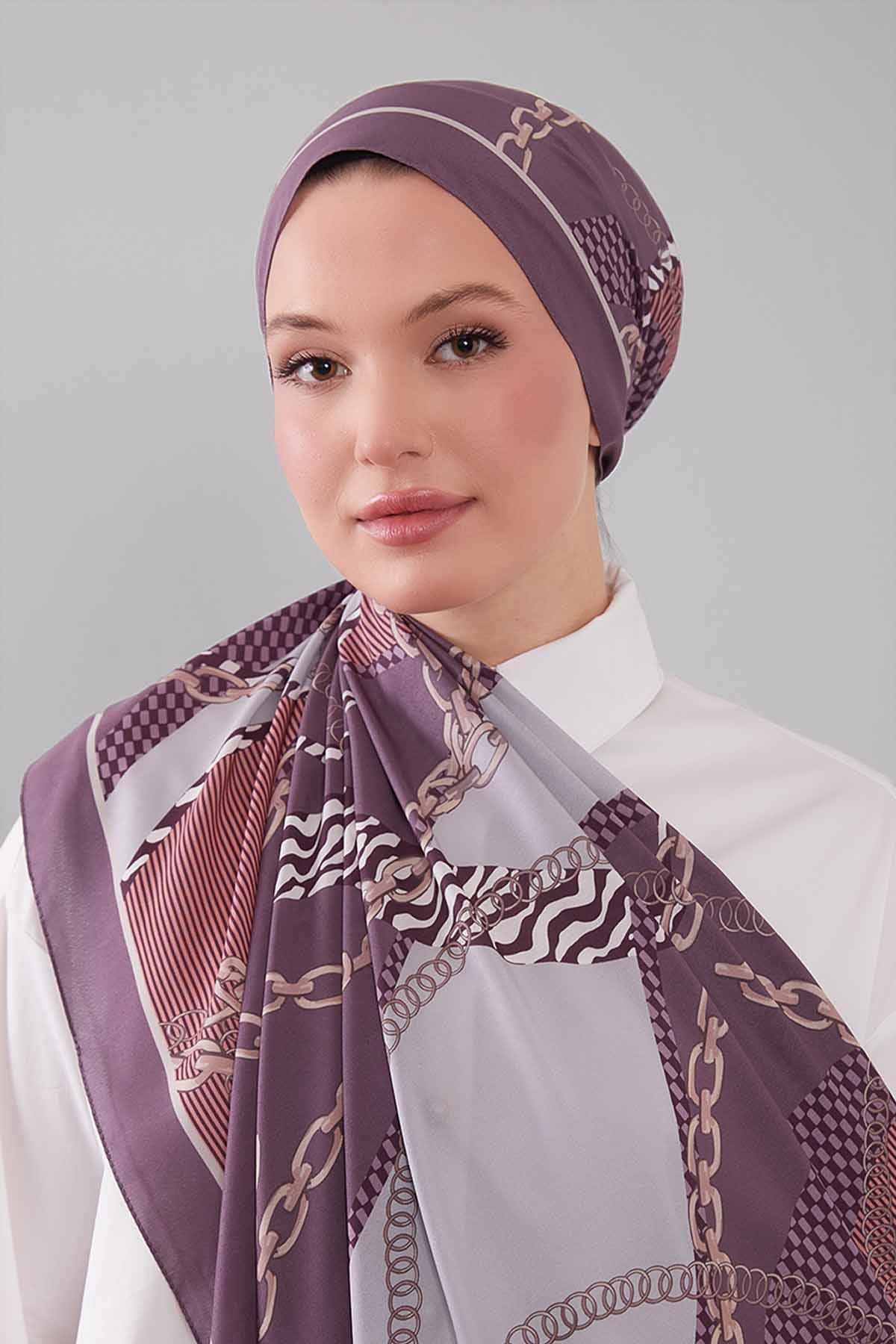 Fivescarf Mor Gold Zincir Desen Moos Chrep Şal