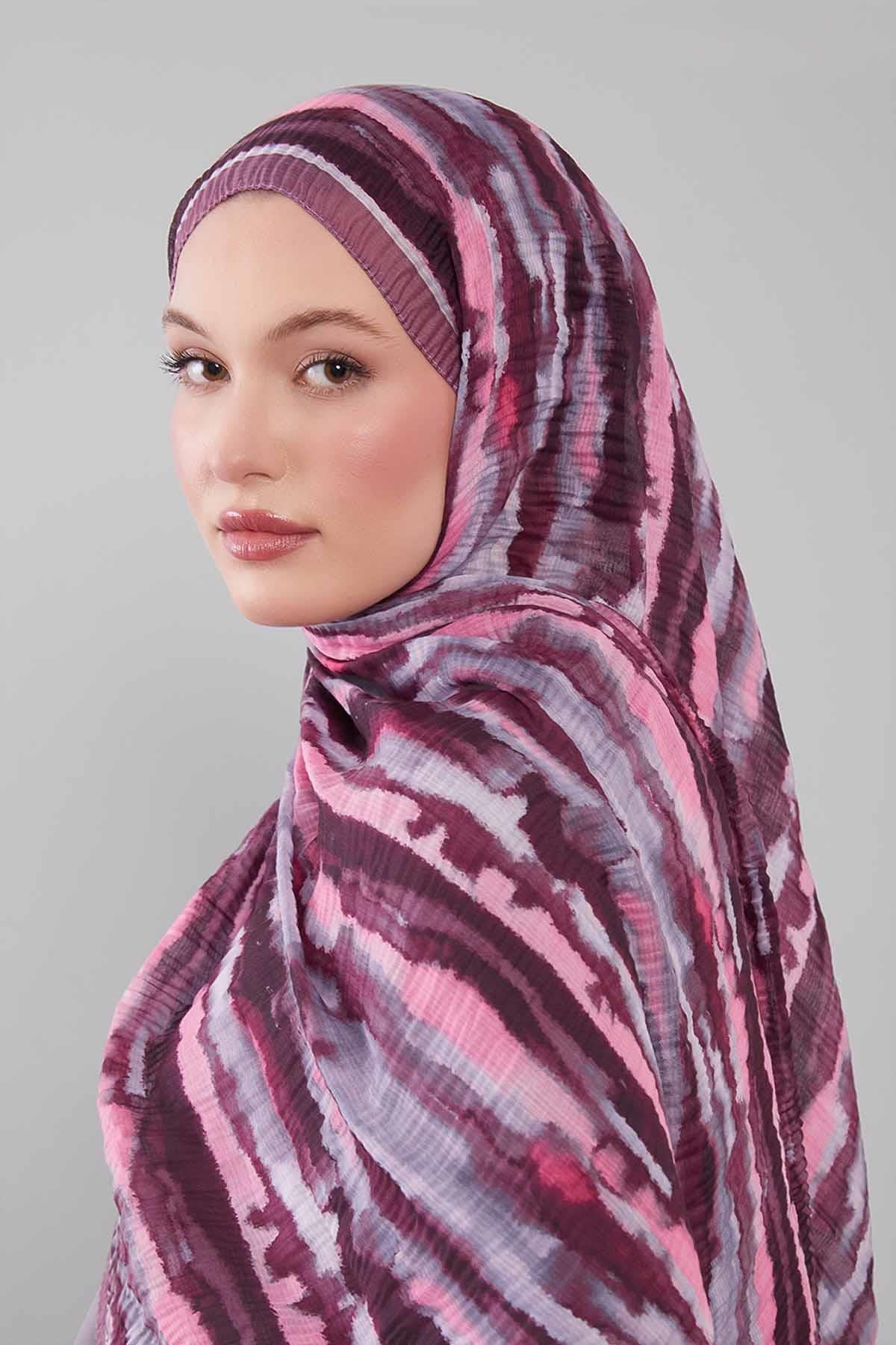 Fivescarf Mor Harmal Desen Müslin Cotton Şal