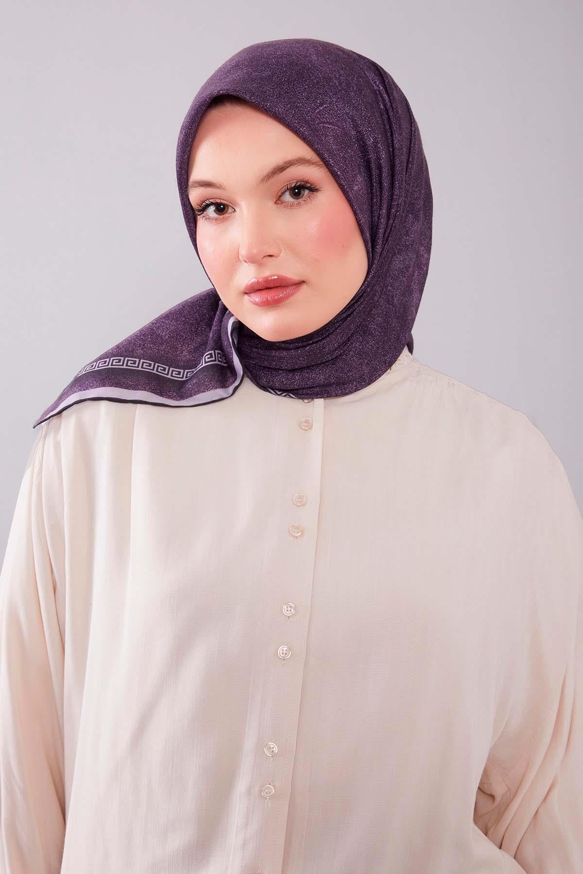 Fivescarf Mor Kenar Motifli Silk Cotton Eşarp