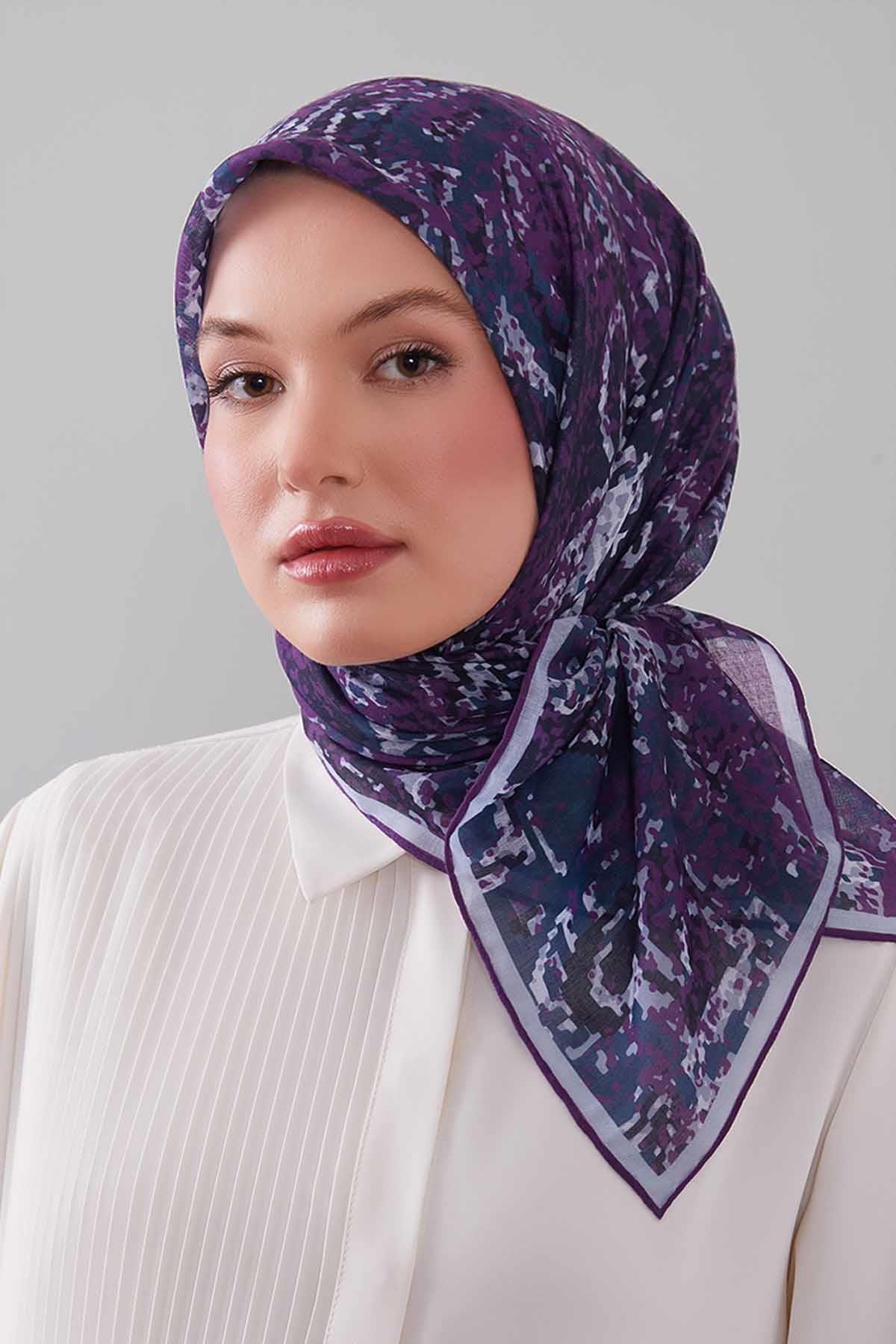 Fivescarf Mor Mozaik Desen Silk Coton Eşarp