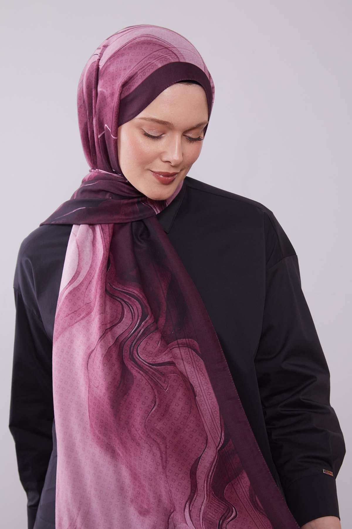 Fivescarf Mürdüm Dalgalı Desenli Colver Şal
