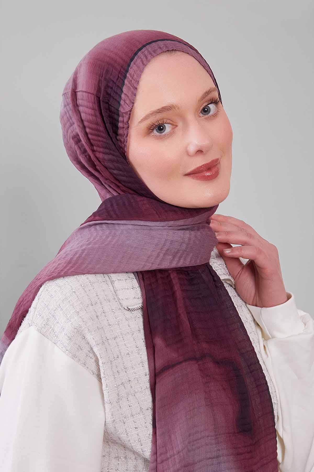 Fivescarf Mürdüm Soyut Cotton Müslin Şal
