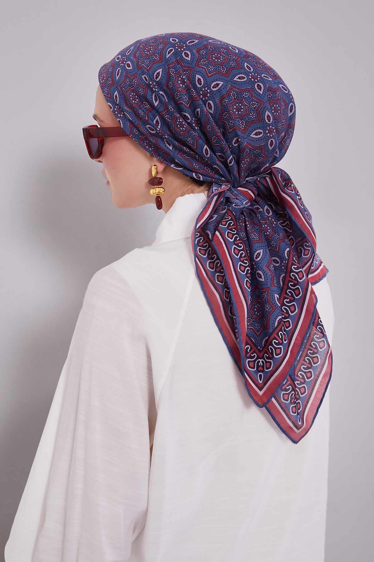 Fivescarf Nar Çiçeği Motif Desen Silk Coton Eşarp