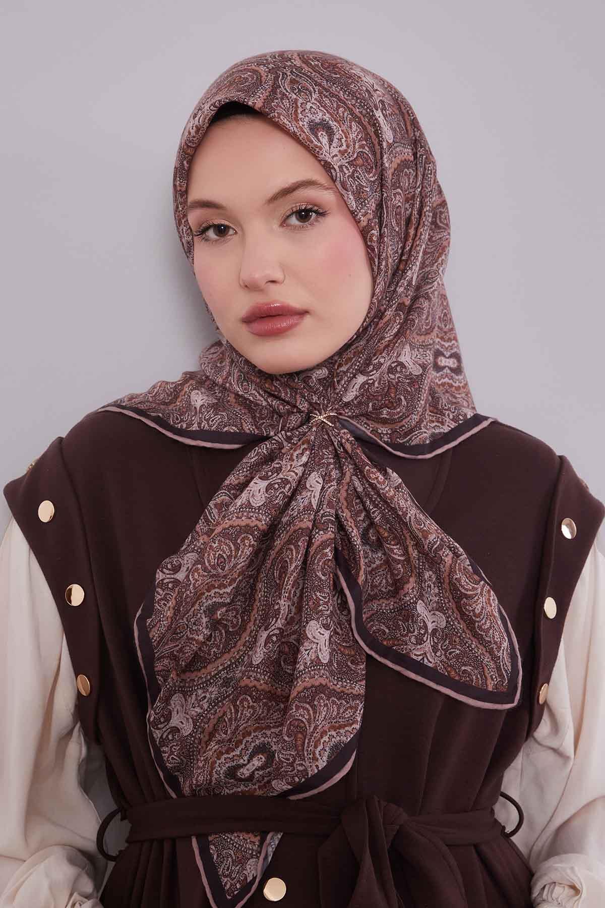 Fivescarf Nude Çini Desen Silk Coton Eşarp