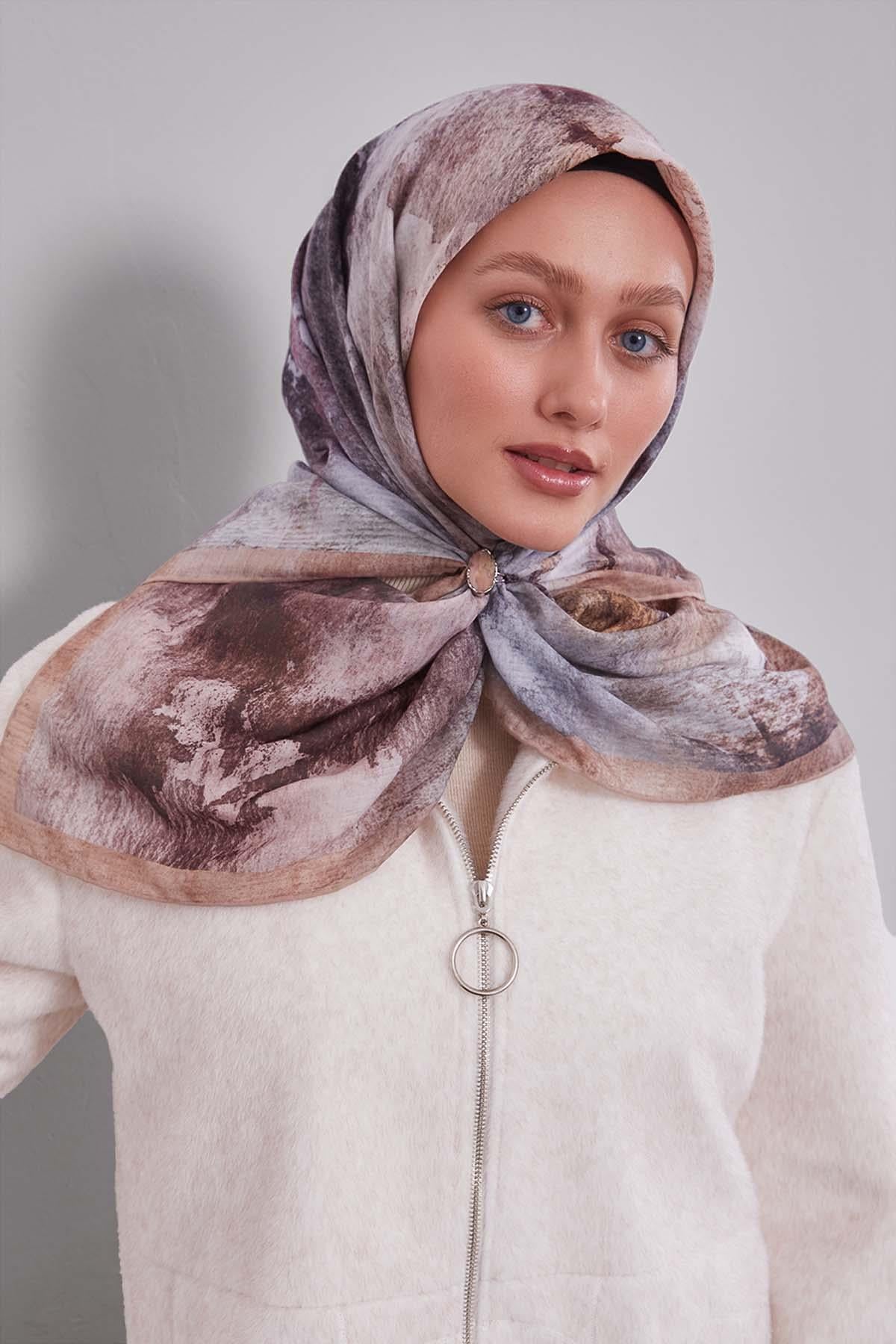 Fivescarf Nude Soyut Desen Silk Coton Eşarp