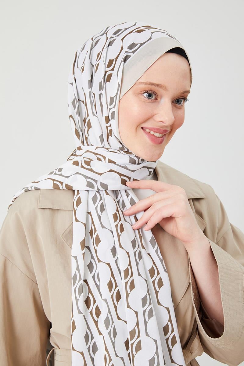 Fivescarf Nude Yuvarlak Desen Violet Medine İpeği Şal