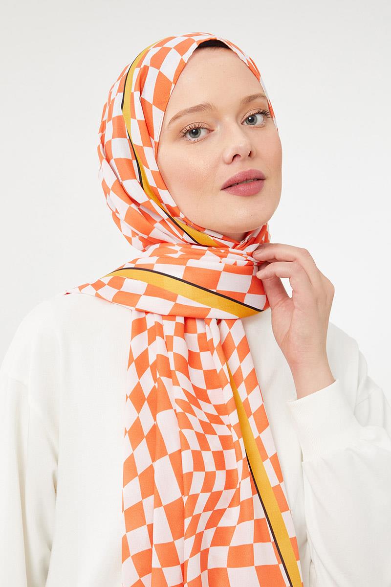 Fivescarf Oranj Dama Desen Mono Krep Şal