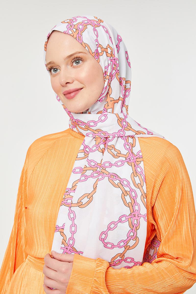 Fivescarf Oranj Zincir Desen Mono Şal