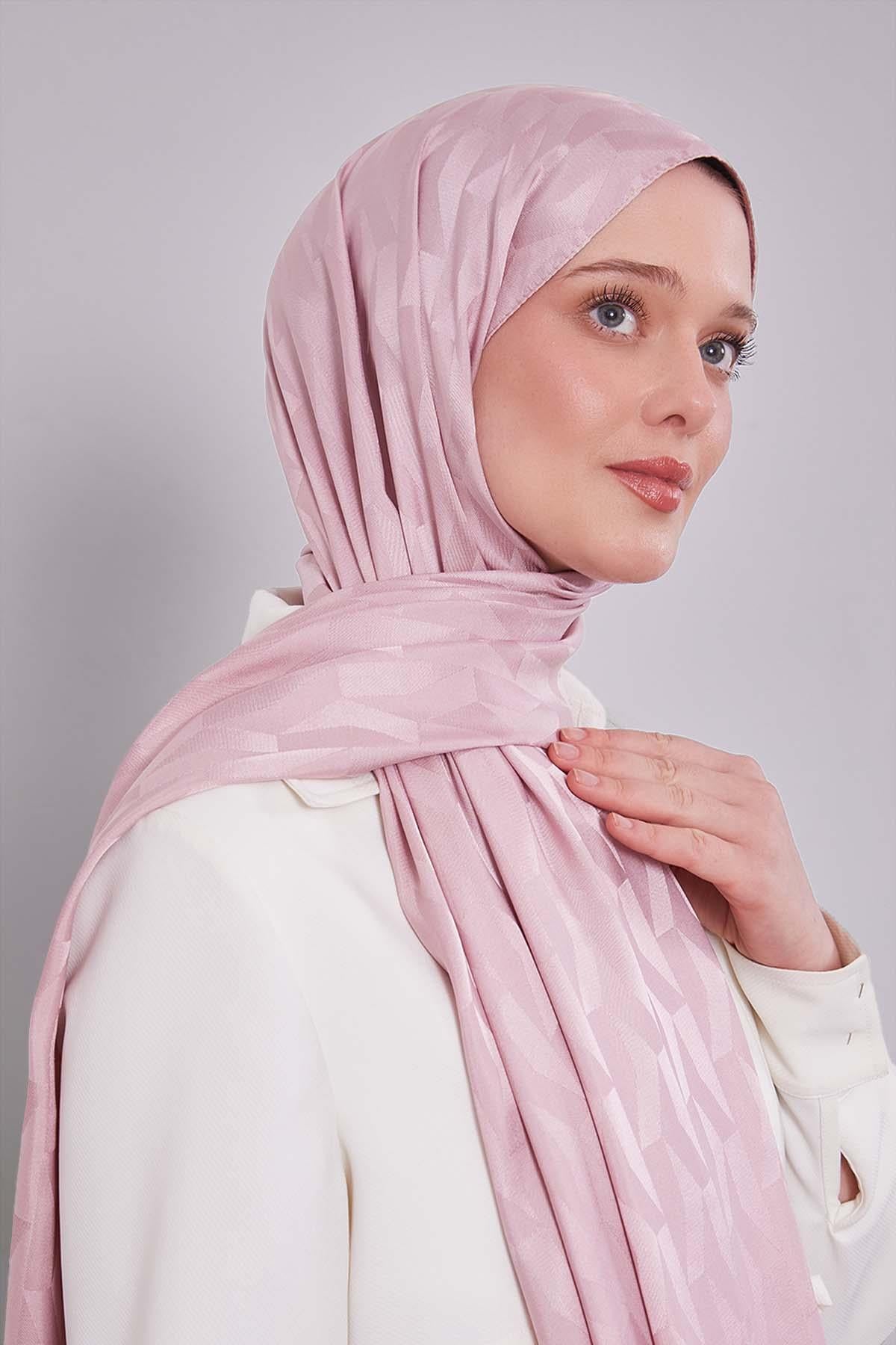 Fivescarf Pembe Geometrik Desen Jakar Şal