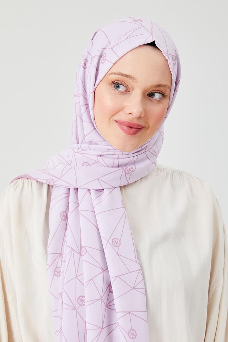Fivescarf Pembe Geometrik Desen Violet Medine İpeği Şal