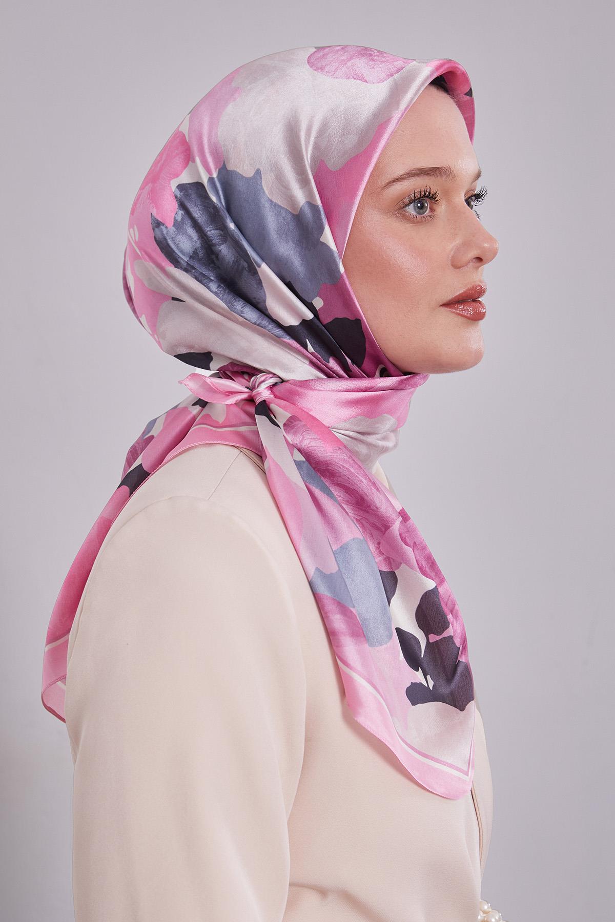 Fivescarf Pembe Gül Desen Kristal Eşarp
