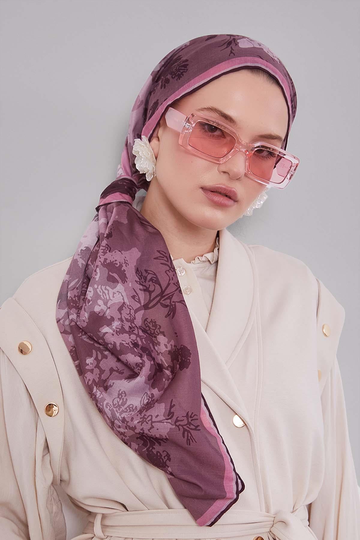 Fivescarf Pembe Karışık Desen Silk Coton Eşarp