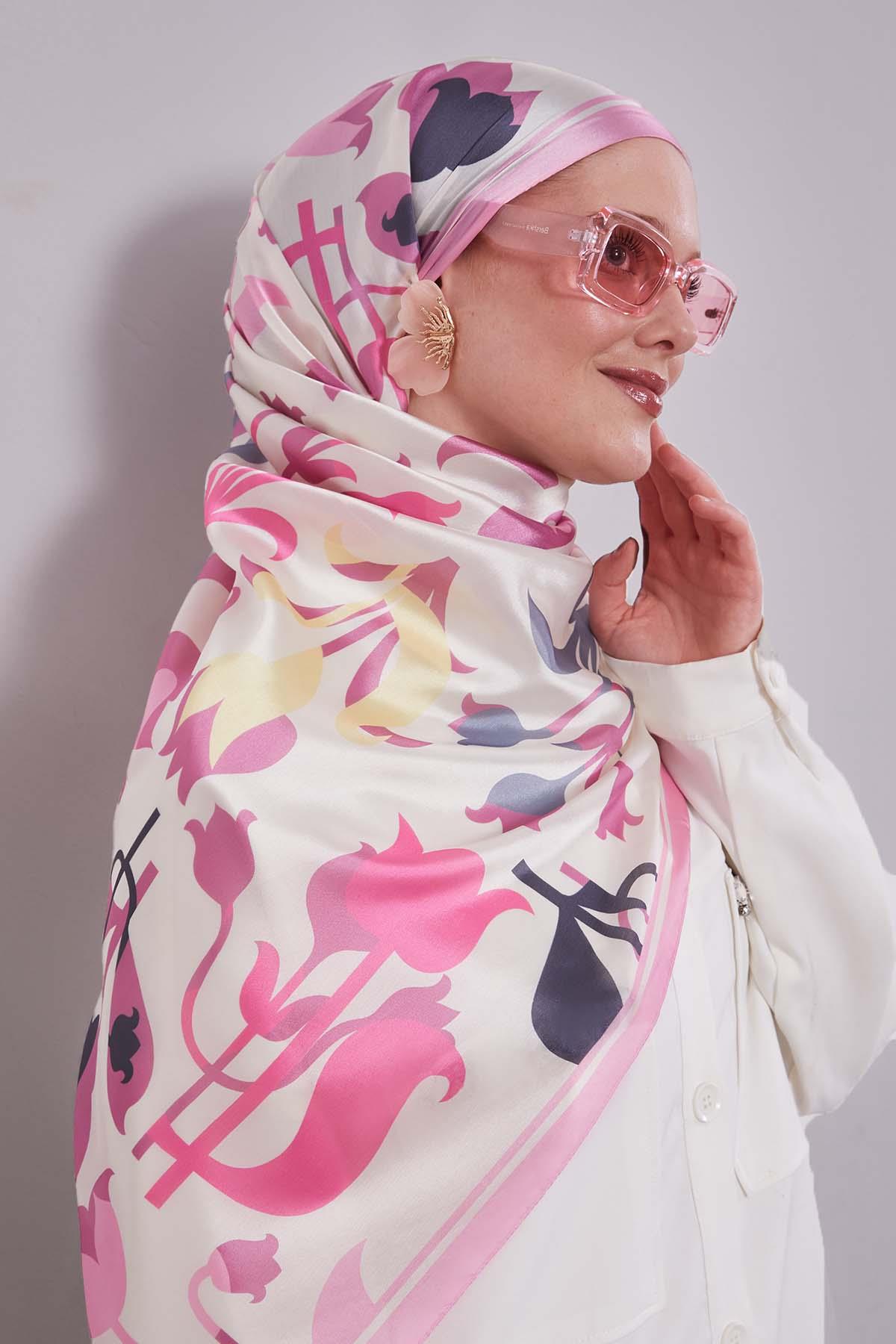Fivescarf Pembe Lale Desen Kristal Eşarp