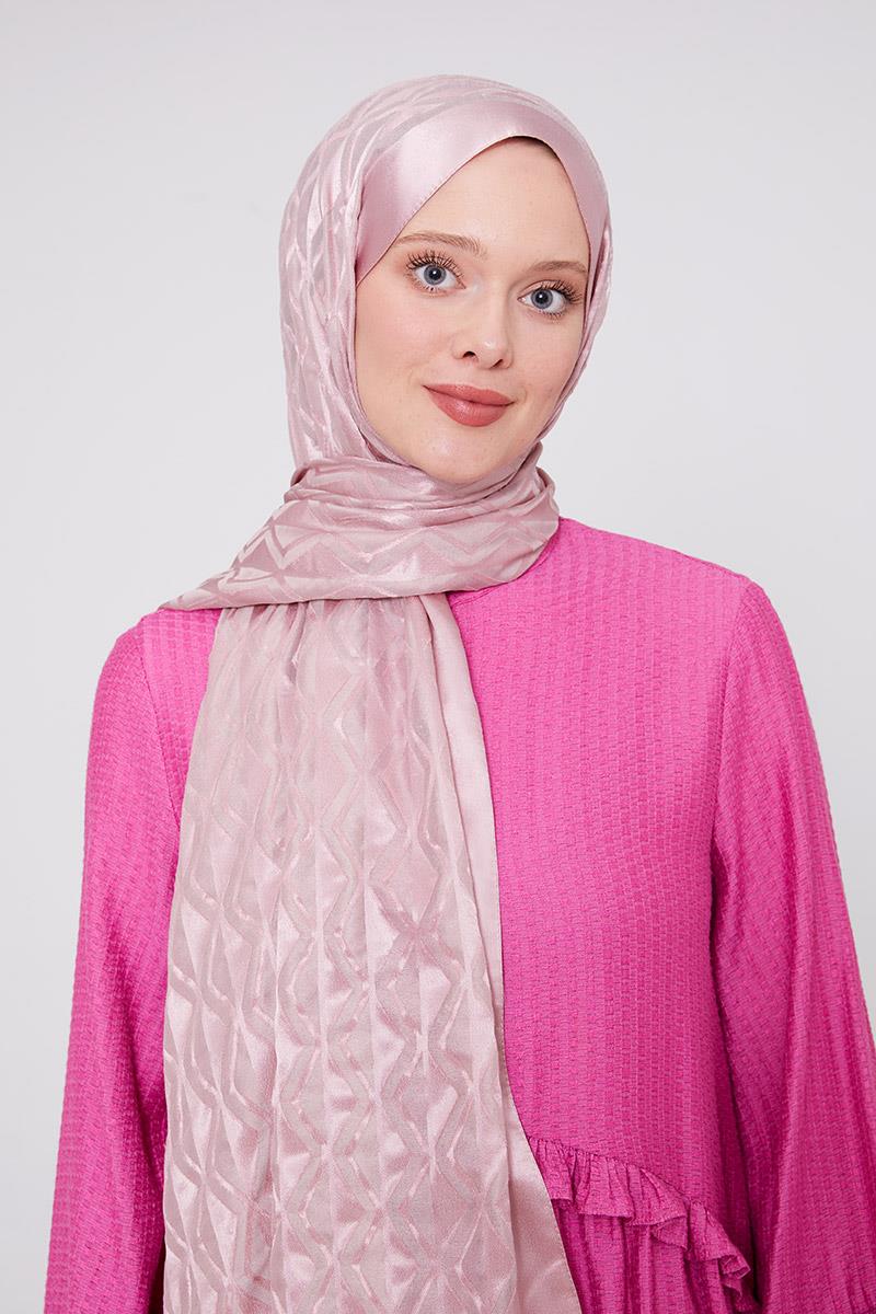 Fivescarf Pembe Üçgen Desen Deluxe Devore Şal