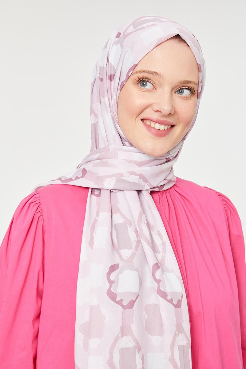 Fivescarf Pembe Üçgen Desen Mono Krep Şal