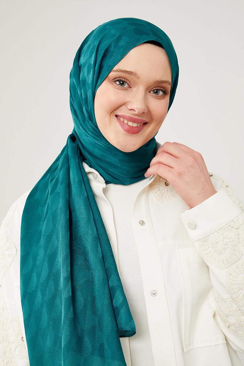 Fivescarf Petrol Yeşili Ay Desen Jakarlı Elegance Şal