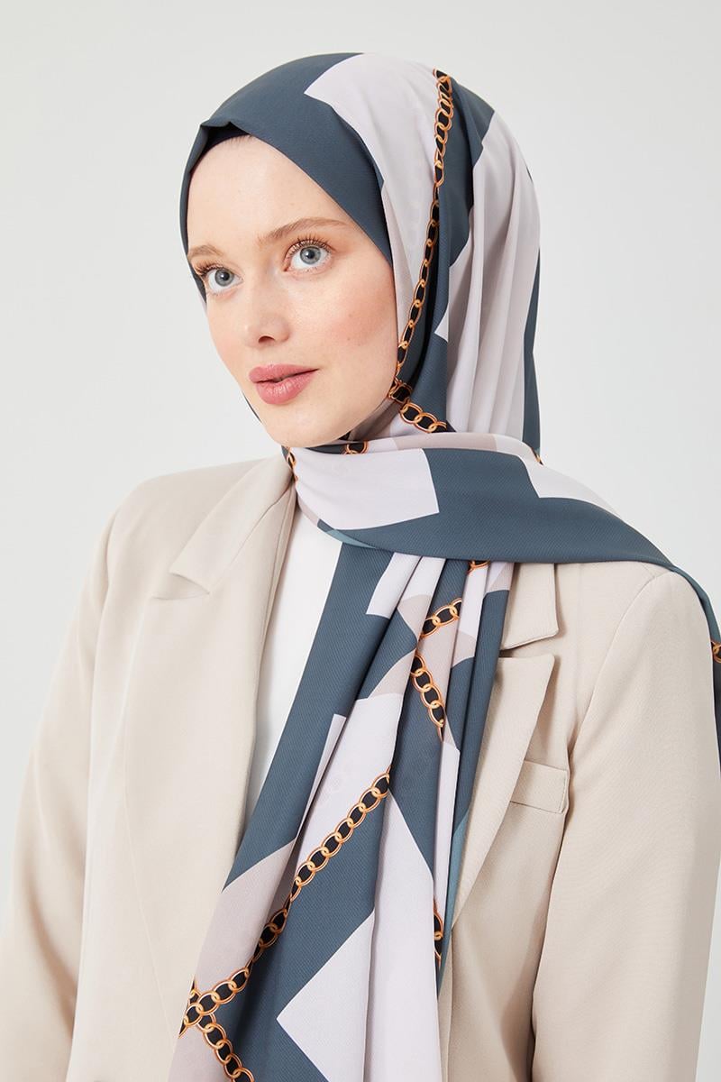 Fivescarf Petrol Yeşili Halka Desen Violet Medine İpeği Şal