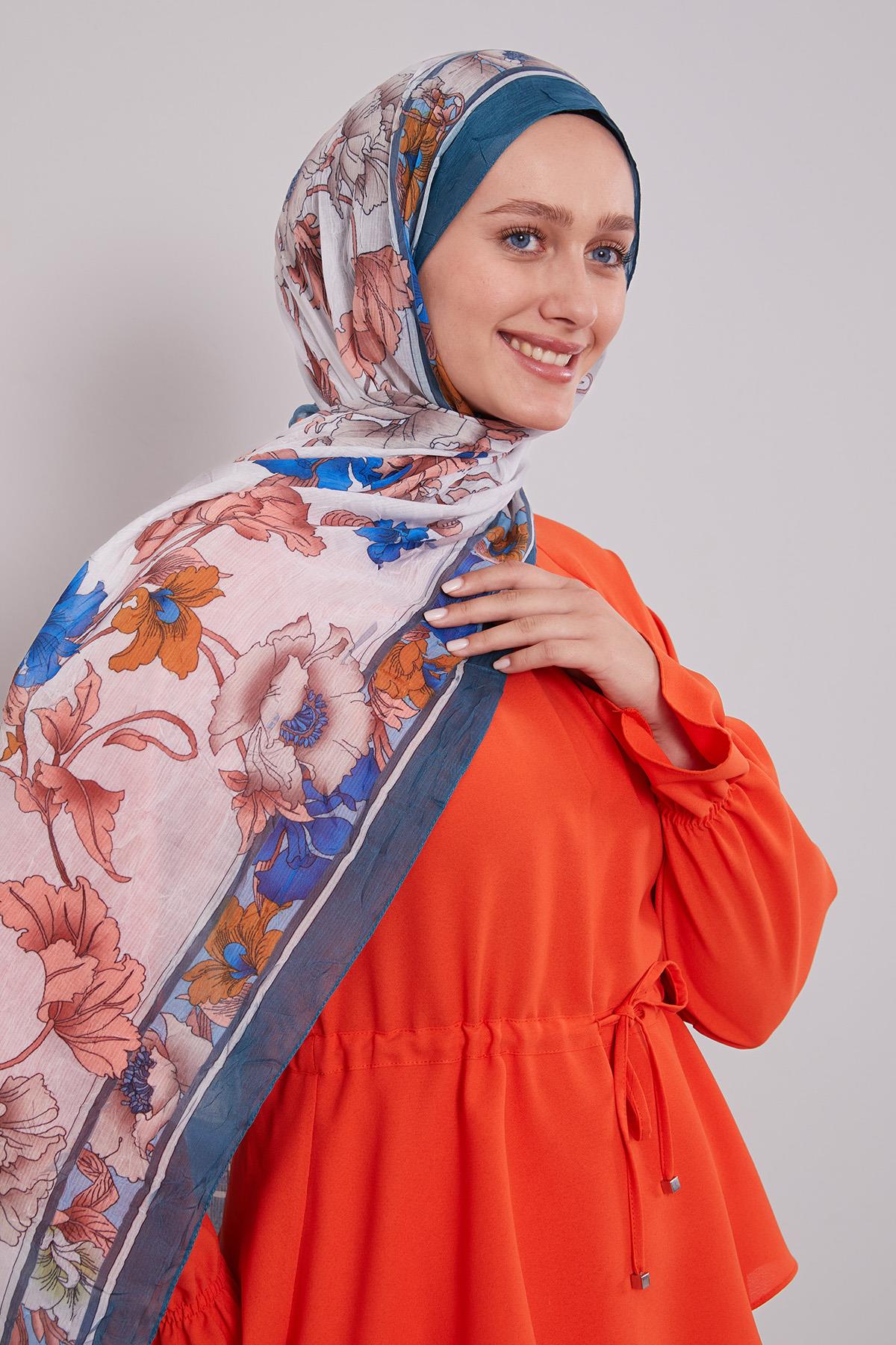 Fivescarf Petrol Yeşili Kenar Çiçek Desenli Craze Comfort Şal