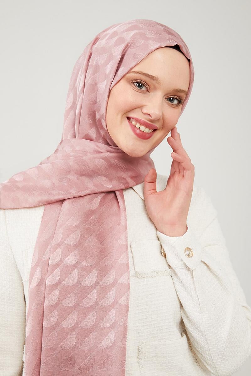 Fivescarf Pudra Ay Desen Jakarlı Elegance Şal