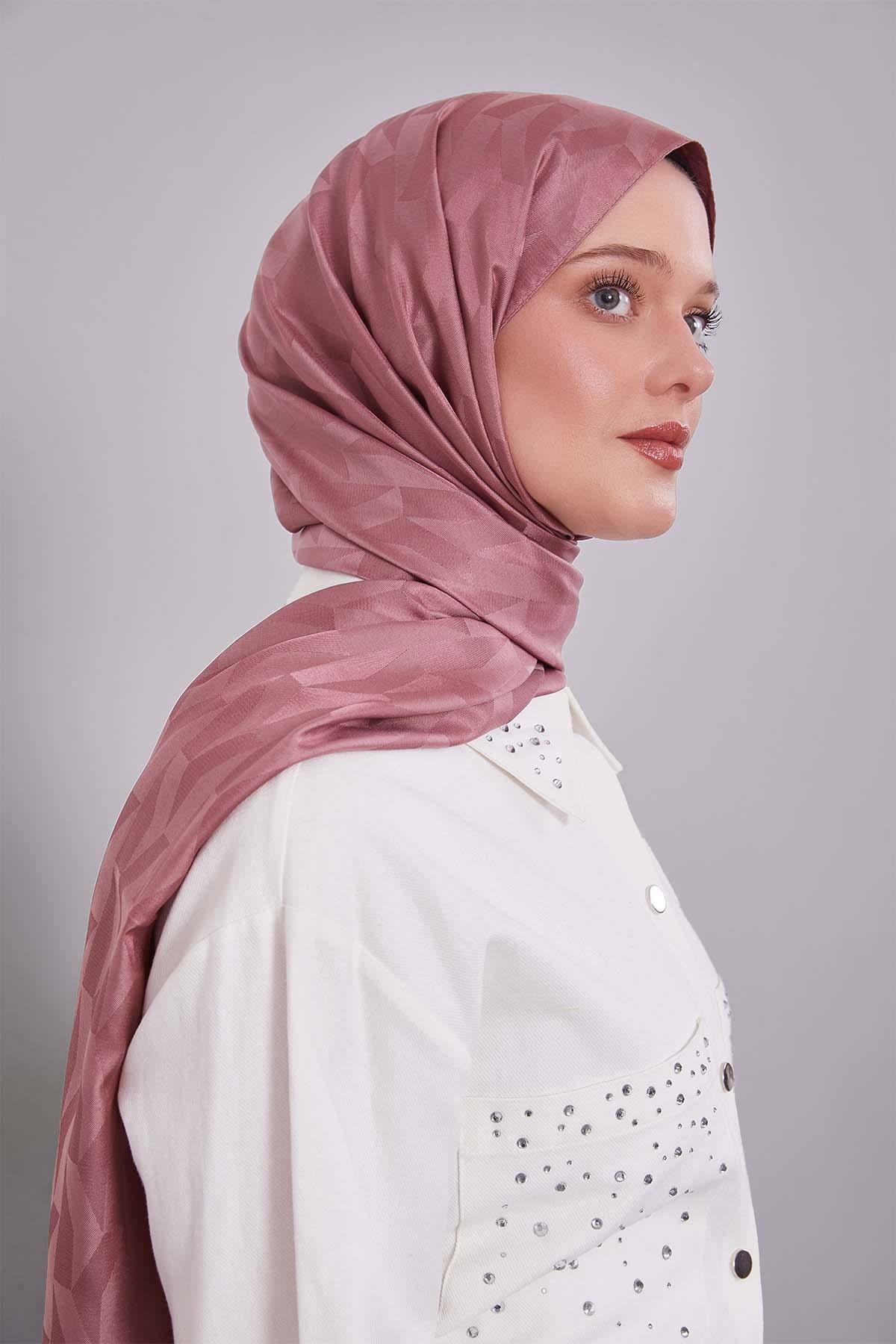 Fivescarf Pudra Geometrik Desen Jakar Şal