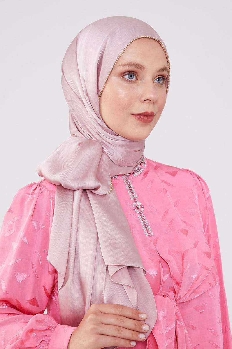 Fivescarf Pudra Yanları Taş Şeritli Brilant Şal