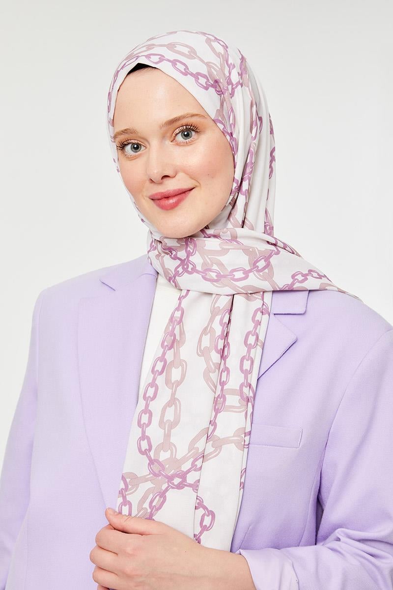 Fivescarf Pudra Zincir Desen Mono Şal