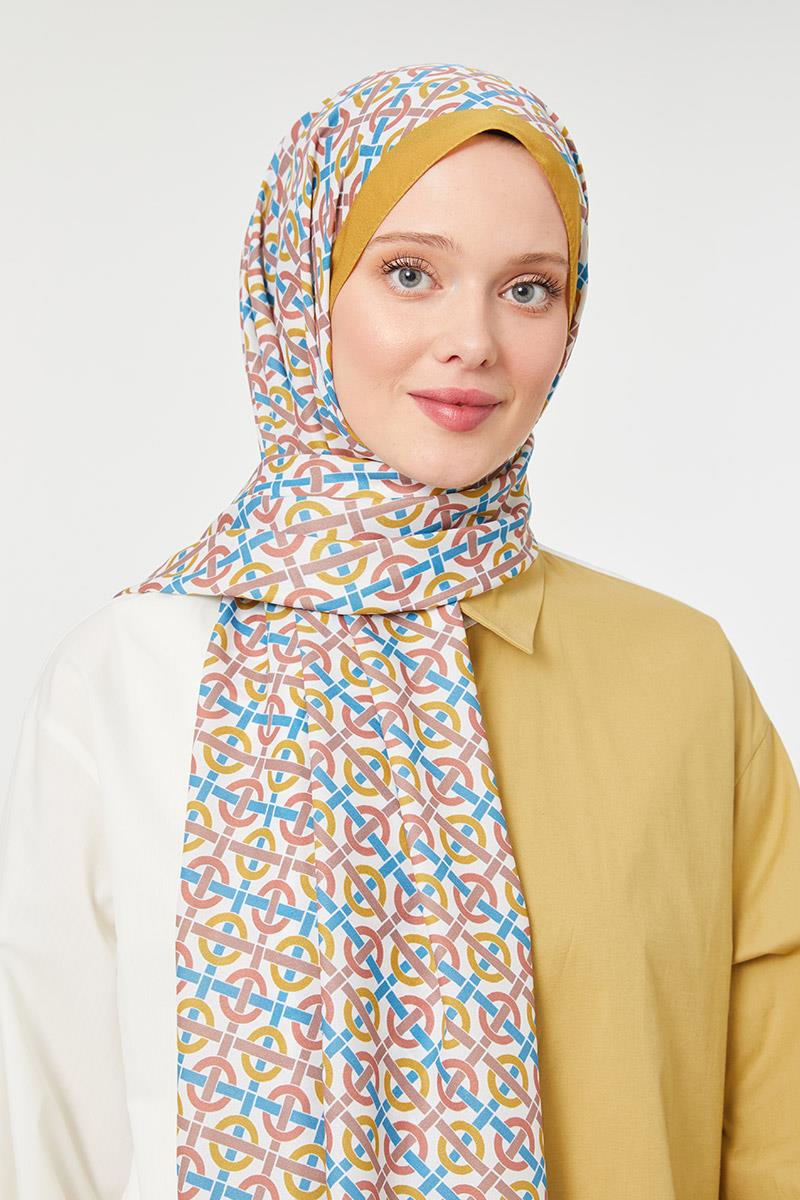 Fivescarf Safran Yuvarlak Desen Mono Krep Şal