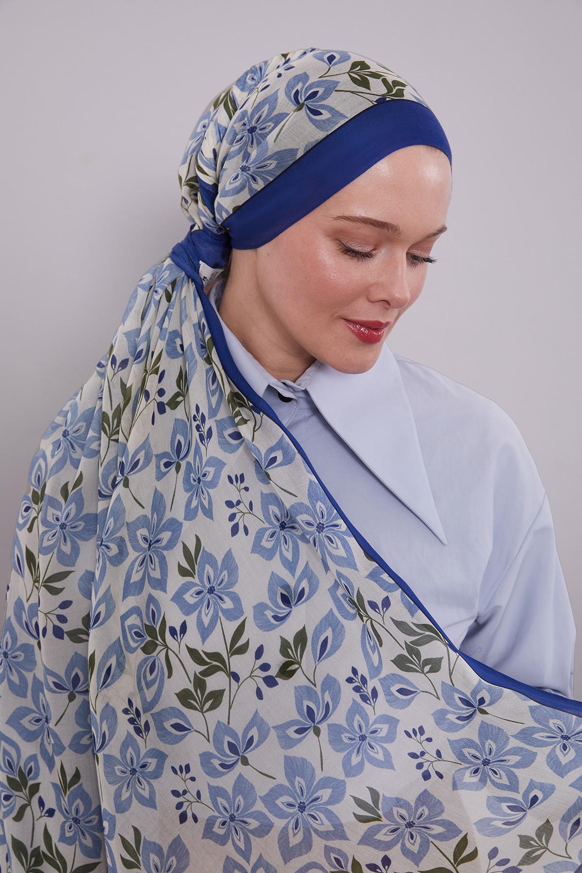 Fivescarf Saks Çiçek Desenli Vivian Şal