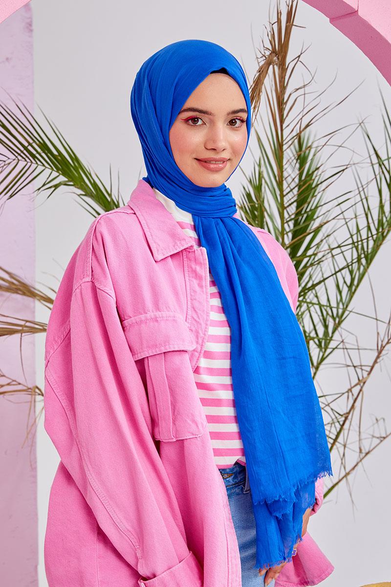 Fivescarf Saks Mavisi Olay Pamuk Şal