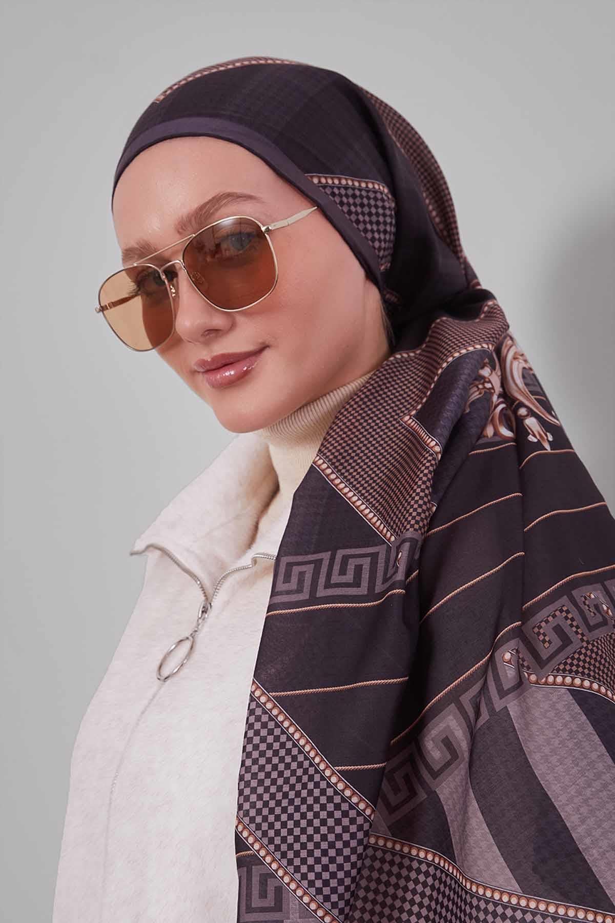 Fivescarf Siyah Boncuk Desen Silk Coton Eşarp